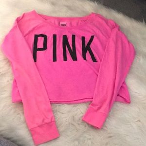 Long sleeve Pink brand crop tee